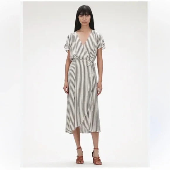 GAP Dresses Gap Striped Wrap Midi Dress Short Sleeve Print